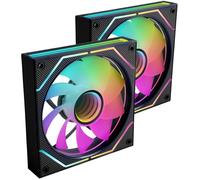 Mars Gaming MF-3DPROX2R, Kit 2x Ventiladores 120mm, Aspas Invertidas, Iluminación ARGB Triple Infinity Mirror 360°, Control PWM, Rodamientos FDB, Ventiladores PC con Compatibilidad Total ARGB, Negro