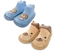 Pack de 2 Zapatillas para Bebé, Calcetines con Suela Antideslizante, Lindo Dibujos Animados Animal Zapatillas Regalo, Zapatos de Primeros Pasos Adorable para Niños y Niñas