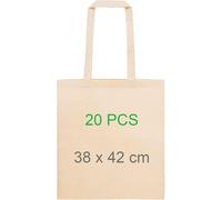 Pack de 20 Bolsas de la compra Totebag en tela de algodón 100% natural, 145 g/m2. Bolsas reutilizables respetuosas con el medio ambiente con asas largas para comercios, tiendas, estampar o dibujar.