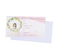 Pack de 20 Invitaciones Comunión Niña, Tarjetas Primera Comunión para Invitados, Incluye sobres, 2 Diseños, 16 x 8,5 cm, Detalles invitados, Detalles invitados Comunión, Regalantes (Niña Orla)