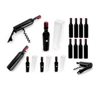 Pack de 20 sacacorchos magnético con forma de botella de vino en color negro para detalles. Con cuerpo en original acabado translúcido y función abridor.