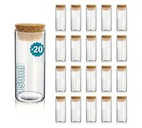 Pack de 20 tubos de ensayo de vidrio con tapón Liege 150 ml - frascos para laboratorio, frascos de cristal, tubo de cristal, frasco de cristal, grageas de boda, decoración, bauteme, especias,