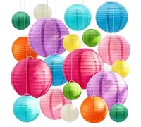 Pack de 24 farolillos coloridos, 25/20/15/10 cm, farolillos de papel para decoración de fiestas, decoración al aire libre, pantallas de papel, farolillos reutilizables para exteriores, bodas