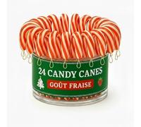 Pack de 24 mini palitos de azúcar de cebada Candy Canes sabor fresa con cierres dorados - Decoraciones comestibles para árbol de Navidad - Dulces de Navidad tradicionales. Para colgar y disfrutar
