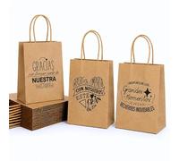Pack de 24 uds, Bolsas Kraft para Detalles de Boda, Comunión y Bautizo, Bolsas de Papel regalo, Detalles invitados, Regalantes (NUESTRA HISTORIA, 21 x 15 x 8 cm grande)