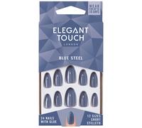 Pack de 24 uñas postizas azules Blue Steel de Elegant Touch con pegamento incluido