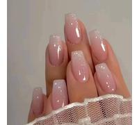 Pack De 24 Uñas Postizas De Gel, Cortas y Cuadradas, Estilo Francés Rosa, Para Pegar. Uñas Acrílicas De Cubierta Completa Para Mujeres, Niñas, Arte De Uñas, Manicura.