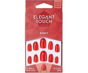 Pack de 24 uñas postizas rojas Nancy de Elegant Touch con pegamento incluido