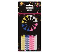 Pack de 24 Velas y 12 portavelas de colores para Cumpleaños