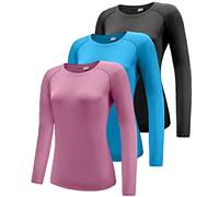 Pack de 3 camisetas de manga larga para mujer, protección solar UPF 50+, secado rápido, camiseta funcional para correr, transpirable, de manga larga, para gimnasio, yoga, correr, tiempo libre,