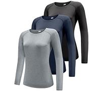 Pack de 3 camisetas de manga larga para mujer, protección solar UPF 50+, secado rápido, camiseta funcional para correr, transpirable, de manga larga, para gimnasio, yoga, correr, tiempo libre,