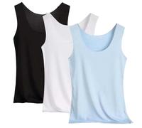 Pack de 3 camisetas de tirantes para mujer, sin costuras, de seda fría, ajustadas, elásticas, tallas grandes, deporte, entrenamiento, básica, cómoda, ropa interior, monocolor, camiseta de tirantes