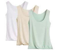 Pack de 3 camisetas de tirantes para mujer, sin costuras, de seda fría, ajustadas, elásticas, tallas grandes, deporte, entrenamiento, básica, crop top, cómoda, ropa interior, monocolor, Verde4, XXL