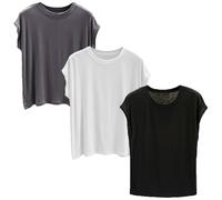 Pack de 3 camisetas para mujer, cuello redondo, manga corta, elástico, suave, cómoda, informal, transpirable, para entrenamiento, para mujer, colores sólidos, camiseta básica con cuello redondo, G, M