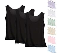 Pack de 3 camisetas sin mangas para mujer, camisetas interiores de seda de hielo, largas, tallas grandes, camisola de seda, parte superior, elegante, básica, seda de hielo, sin mangas, para mujeres y