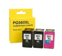 Pack de 3 cartuchos compatibles Canon PG-560XL CL-561XL compatible con impresora Pixma TS 5300 a TS 7451 & TS 5350a a TS 7451a & TS 5350i a TS 7451i