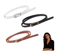 Pack de 3 Cinturones Finos para Mujer - Cinturones Ajustables Clásicos para Jeans, Pantalones o Vestidos - 105×1,3 cm - Negro, Blanco y Marrón