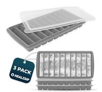Pack de 3 Cubiteras de Silicona con Tapa - Molde para Hielos Alargados - Libre de BPA, Apilables y Reutilizables - Ideal para Botellas de Agua y Bebidas Refrescantes