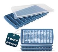 Pack de 3 Cubiteras de Silicona con Tapa - Molde para Hielos Alargados - Libre de BPA, Apilables y Reutilizables - Ideal para Botellas de Agua y Bebidas Refrescantes