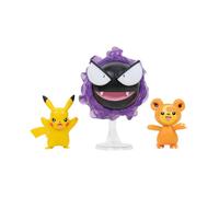 Pack de 3 figuras jazwares pokemon batalla teddiursa pikachu y gastly