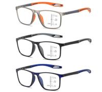 Pack de 3 Gafas Lectura Inteligentes Hombre, Filtro Luz Azul Ordenadores | Lentes Progresivas Autofoco, Fotocromáticas Sol, Bisagra Resorte TR90, Gafas Multifocales Antifatiga
