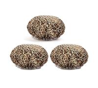 Pack de 3 Gorros de Ducha Impermeables Doble Capa, Gorros de Baño Reutilizables con Estampado Leopardo y Floral, Protector for el Cabello(#2)