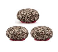 Pack de 3 Gorros de Ducha Impermeables Doble Capa, Gorros de Baño Reutilizables con Estampado Leopardo y Floral, Protector for el Cabello(#4)