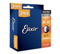 Pack de 3 juegos de cuerdas - Cuerdas para guitarra eléctrica Elixir® Strings con recubrimiento NANOWEB®, calibre superligero (.009-.042)