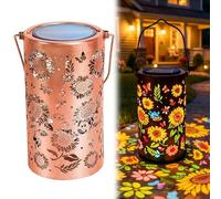 Pack de 3 lámparas solares colgantes de hierro hueco LED - Linterna decorativa impermeable IP55, resistente al óxido para patio, jardín, patio interior & camino exterior
