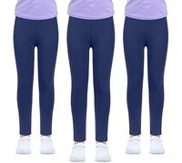 Pack de 3 leggings para niña, color negro y blanco de cintura alta largos suaves elásticos pantalones deportivos básicos opacos danza yoga uso diario (FR/ES, Edad, 12 años, 13 años, Regular, Azul)