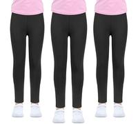 Pack de 3 leggings para niña, color negro y blanco de cintura alta largos suaves elásticos pantalones deportivos básicos opacos danza yoga uso diario (FR/ES, Edad, 4 años, 5 años, Regular, Negro)