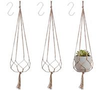 Pack de 3 Maceteros Colgantes de Macramé, Colgador de Plantas de Cuerda de Algodón Natural Hecho a Mano, Soporte para Macetas Decorativas Interior y Exterior, Estilo Bohemio para Balcón y Jardín