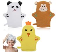 Pack de 3 Muselinas Bebé Algodón, Toallas Bebé Suaves para Recién Nacido, Gasas para Bebés de Cara y Cuerpo, Diseño Animado de Oso, Mono y Pollito, Toallitas de Baño Infantiles Multifunción