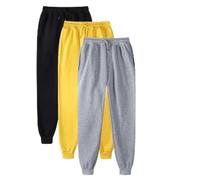 Pack de 3 pantalones de chándal unisex para otoño/invierno, cintura alta, cintura alta, pantalones de fitness, monocolor, elásticos, ligeros y cómodos, pantalones de chándal para correr al aire libre