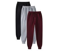 Pack de 3 pantalones de chándal unisex para otoño/invierno, cintura alta, cintura alta, pantalones de fitness, monocolor, elásticos, ligeros y cómodos, pantalones de chándal para correr al aire libre