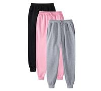 Pack de 3 pantalones de chándal unisex para otoño/invierno, cintura alta, cintura alta, pantalones de fitness, monocolor, elásticos, ligeros y cómodos, pantalones de chándal para correr al aire libre