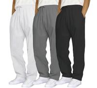 Pack de 3 pantalones, pantalones largos de lino para hombre, pantalones de chándal de piernas anchas, pantalones de ocio con bolsillos, pantalones de entrenamiento transpirables, pantalones de