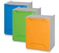 Pack de 3 papeleras de reciclaje en polipropileno color azul,verde y amarillo, con depósito en el interior, 60 L totales
