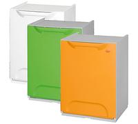Pack de 3 papeleras de reciclaje en polipropileno color verde, amarillo y blanco, con depósito en el interior, 60 L totales