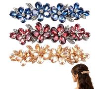 Pack de 3 Pasadores de Pelo Elegantes para Mujer con Strass y Cristales - Horquillas de Pelo Lujosas con Diseño de Flores en Champán, Burdeos y Azul Real - Clips de Pelo para Cabello Grueso y Fino