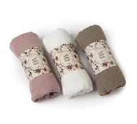 Pack de 3 pashmina rosa francia, blanco y piedra con faja decorativa 180x90cm.