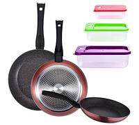 PACK DE 3 SARTENES Ø20/24 y 28 cms + SET 3PC HERMÉTICOS APILABLES PLÁSTICOS