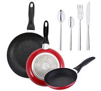 Pack De 3 Sartenes San Ignacio Ø16Cm Ø20Cm Ø24Cm + Set De 24Pc Cubertería En Acero Inoxidable, Color Negro / Cromado