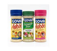 Pack de 3 Sazonadores: Adobo Sin Pimienta 226g - Sazonador Total 156g y Adobo con Azafrán 226g - Condimentos para Carnes, Aves y Guisos - Goya - Sabor Tradicional Latino - NEXU