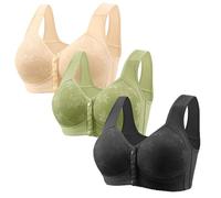 Pack de 3 sujetadores para mujer sin aros, pechos grandes, sujeción fuerte, sujetador de algodón, cierre frontal, sujetador acolchado, sin aros, bralettes para mujer, sujetador de alivio de estrés