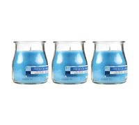 Pack de 3 Velas Aromáticas en Vaso de Yogurt de Cristal Reciclable - 24h de Duración，Cera Vegetal Perfumada, Fabricadas en España, 7x6cm (Frescor Marino)