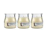Pack de 3 Velas Aromáticas en Vaso de Yogurt de Cristal Reciclable - 24h de Duración，Cera Vegetal Perfumada, Fabricadas en España, 7x6cm (Dulce Coco)