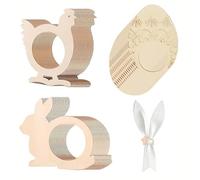 Pack de 30 Servilleteros de Madera para Pascua, 3 Diseños Diferentes (Conejo, Pollo y Huevo), Ideal para Decoración de Mesa, Regalos y Manualidades, Tamaño 9.5x7.8cm, 4.5cm de Diámetro