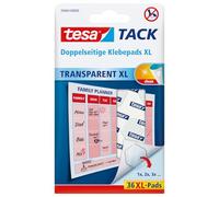 Pack de 36 puntos adhesivos tesa TACK, XL, transparentes, 36 PCS | Tiras transparentes de doble cara para paredes, ventanas y espejos - alternativa fina a las chinchetas
