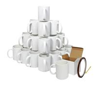 Pack de 36 Tazas de Sublimación en Blanco | Cerámica Recubierta de Polímero | 330ml | Grado AAA | Cajas de Regalo y Rollo de Cinta Térmica de 22m de x 0.5cm INCLUÍDOS| Apto Microondas y Lavavajillas